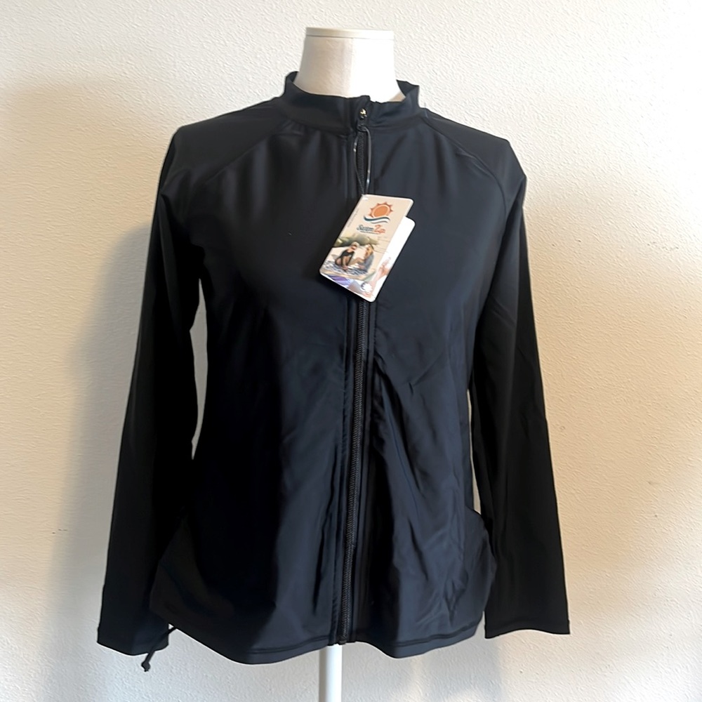 SwimZip Black Long Sleeve Zip Front UV Sun Protection Swim Shirt Size M NWT